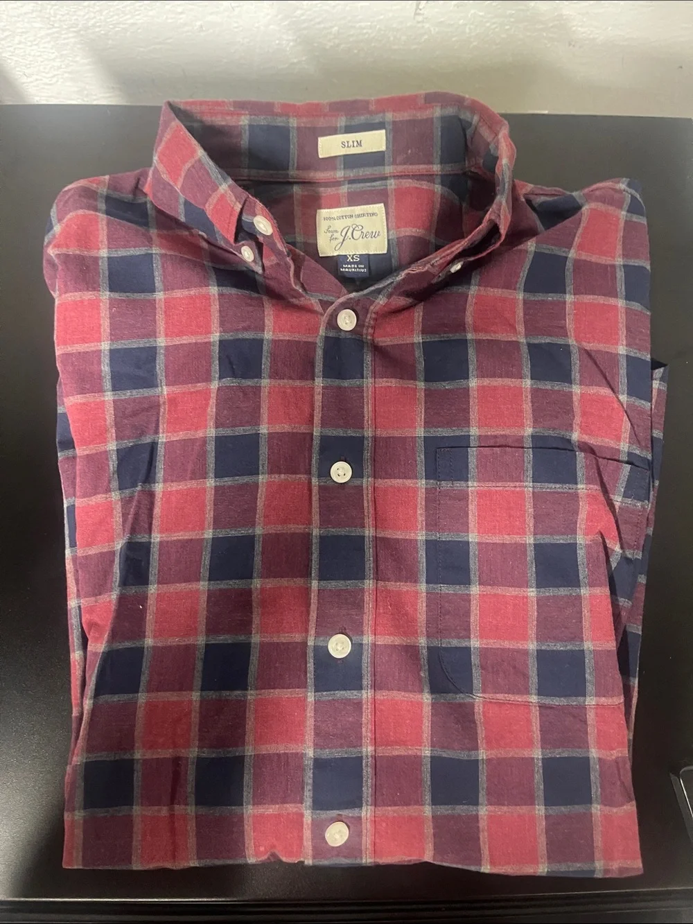 J. Crew Slim Button-Down Red and Navy Plaid Shirt